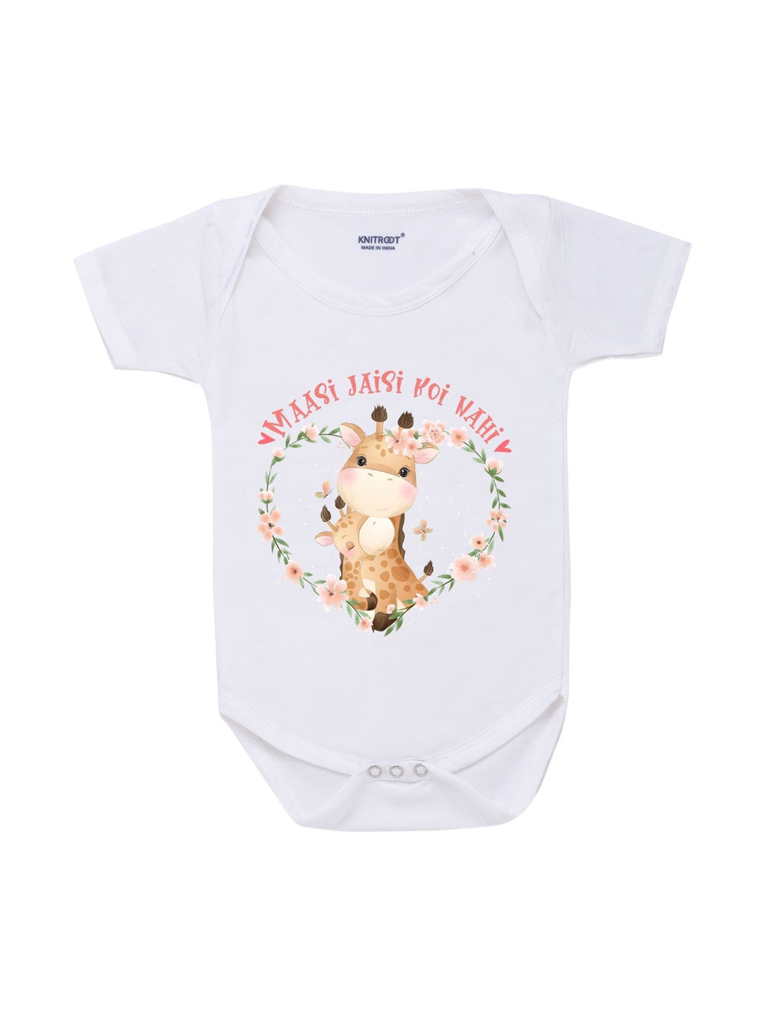 KNITROOT Infants Kids White & Green Printed Cotton Bodysuit