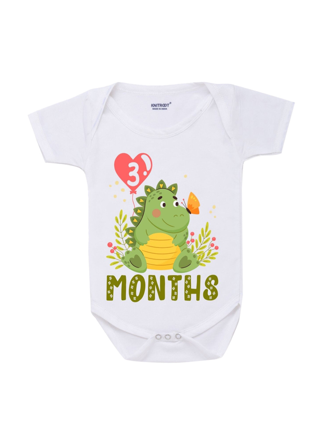 KNITROOT Infant Kids White & Green Printed Cotton Bodysuit