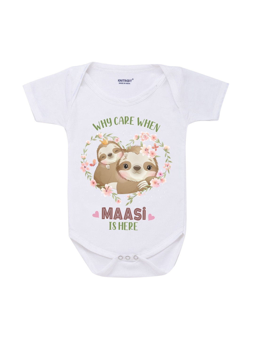 KNITROOT Infants Kids White & Green Printed Cotton Bodysuit