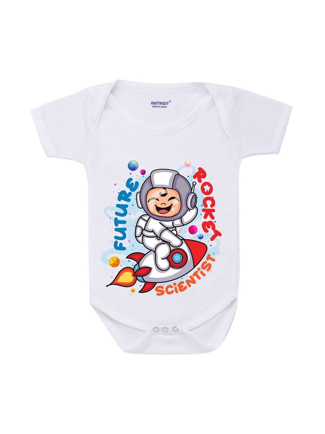 KNITROOT Infants White Future Rocket Scientist Printed Bodysuit