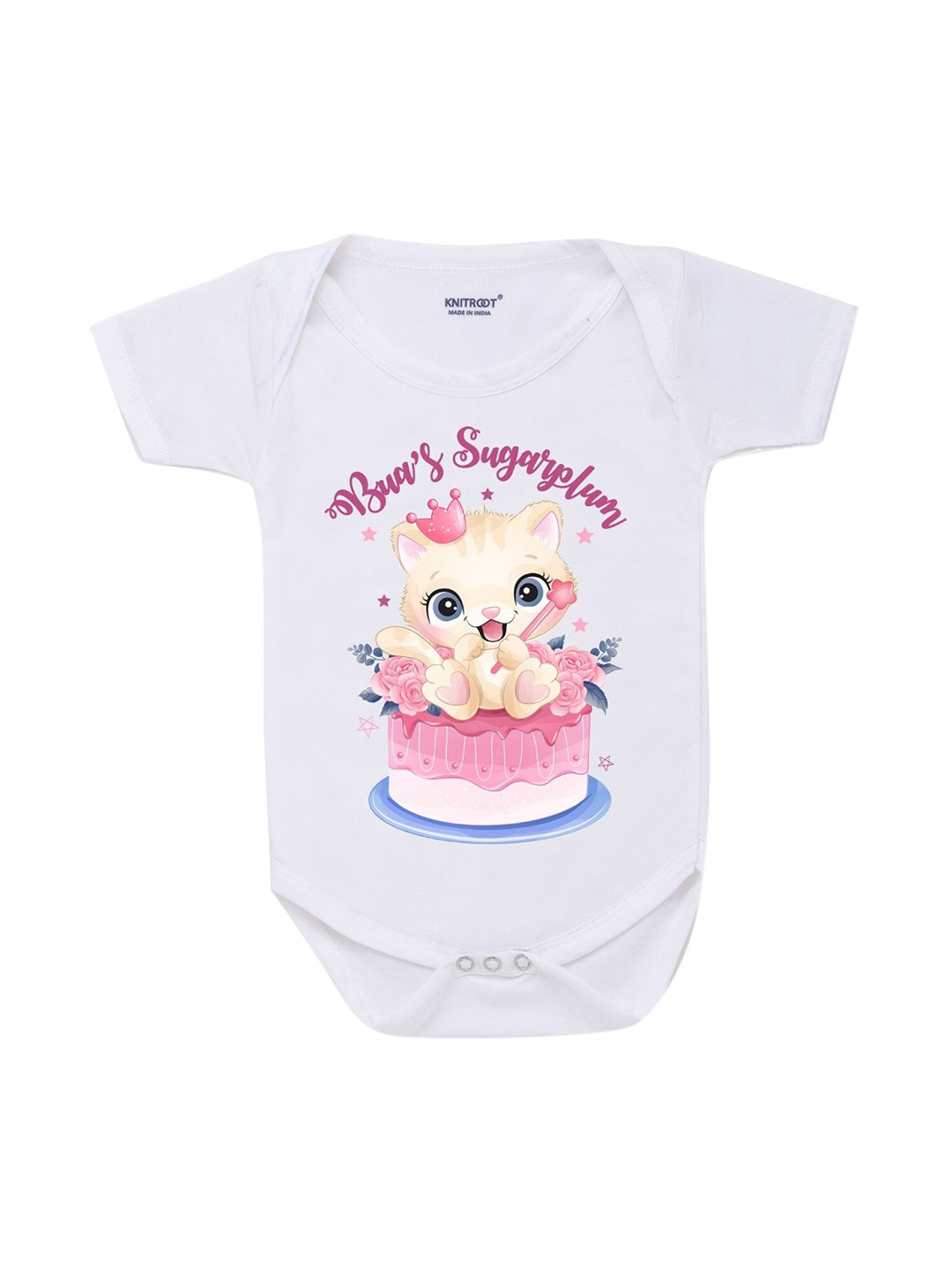 KNITROOT Infants White Bua's Sugarplum Printed Bodysuit