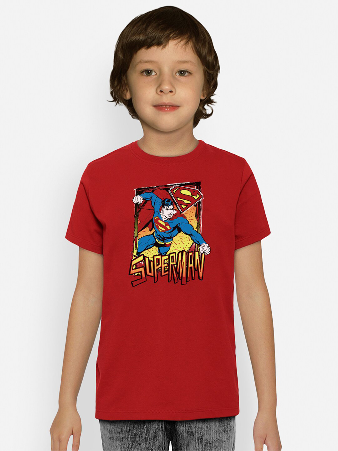 Kids Ville Boys Red Superman Printed T-shirt