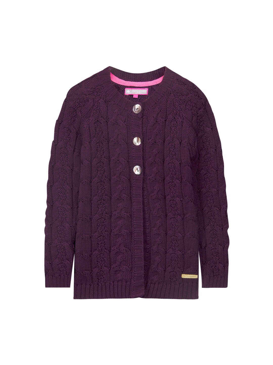 Cherry Crumble Girls Purple Button Knitted Cardigan