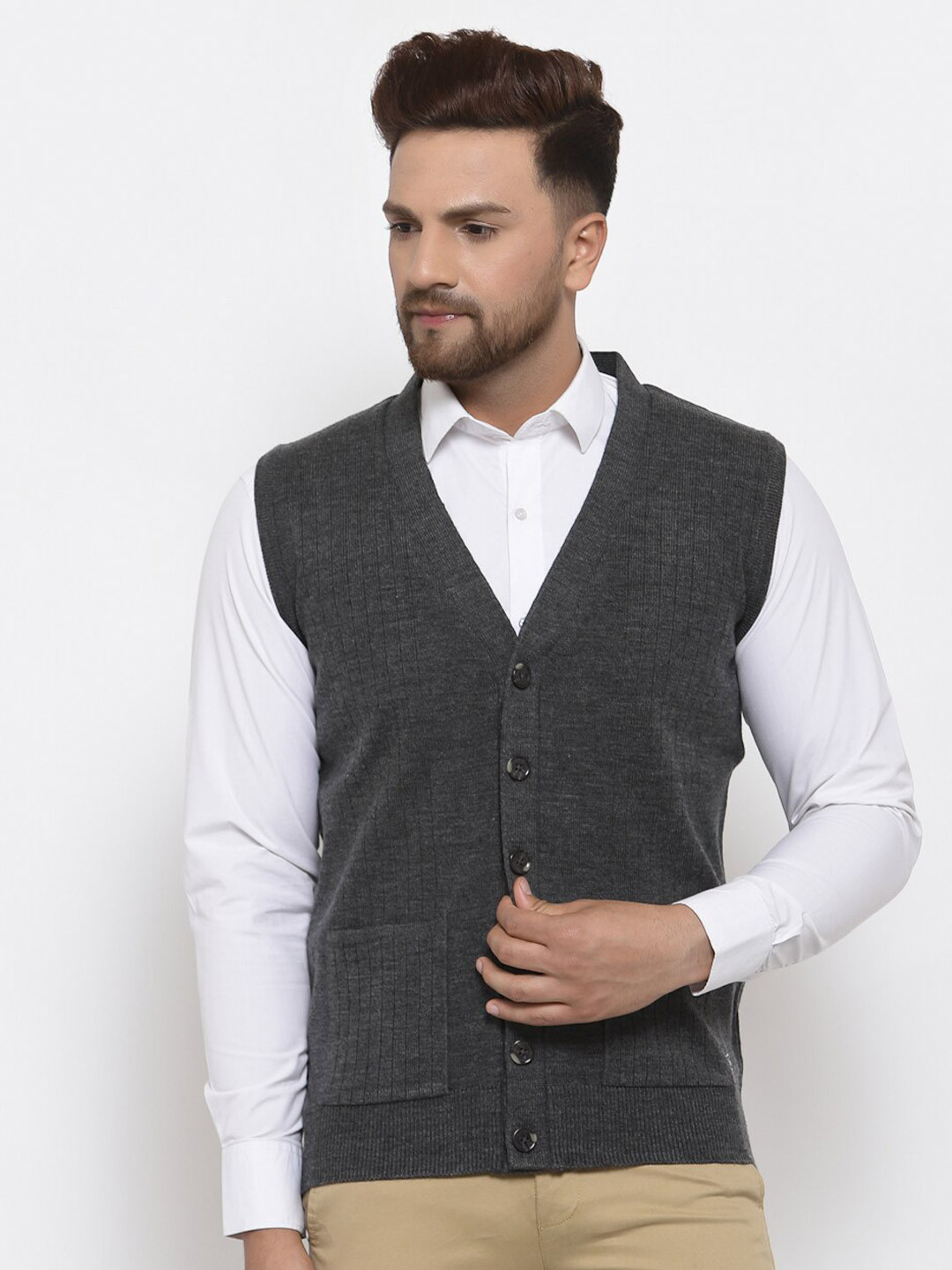 513 Men Charcoal Grey Cardigan