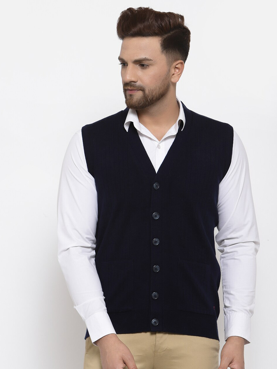 513 Men Navy Blue Sleeveless Cardigan