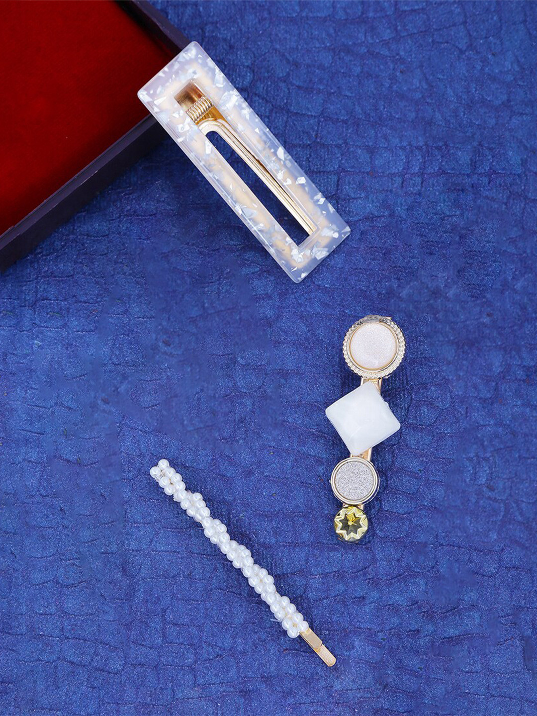 Yellow Chimes Women Set Of 3 Assorted Pearls Embellished Bobby Pins