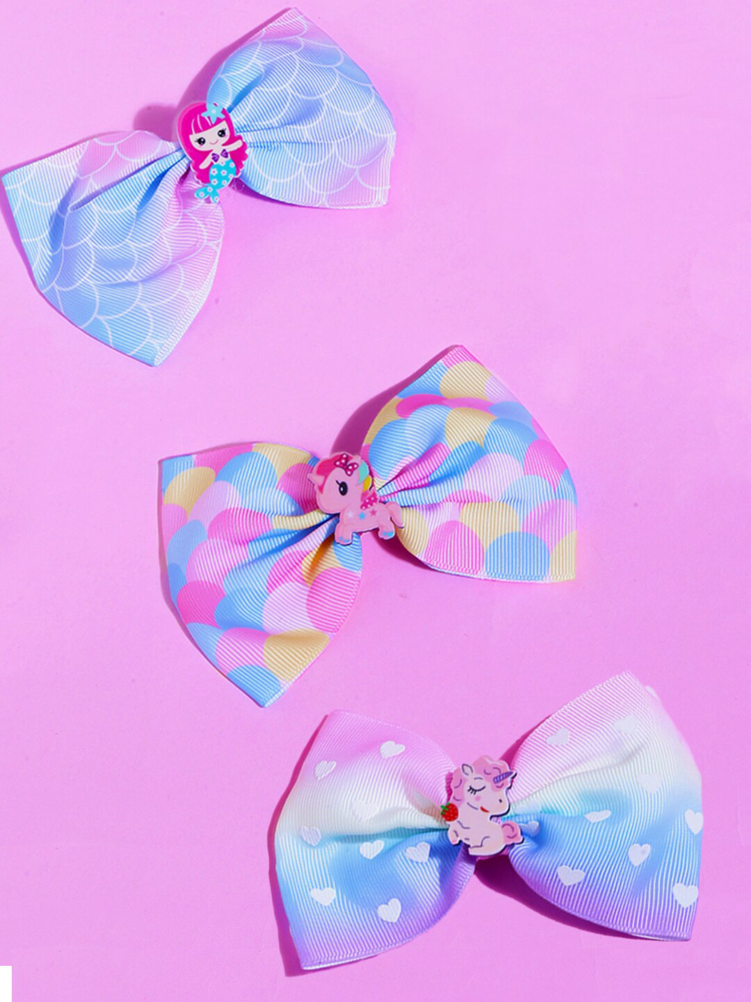 Yellow Chimes Girls Set of 3 Pink & Turquoise Blue Bow Lace Tic Tac Hair Clip