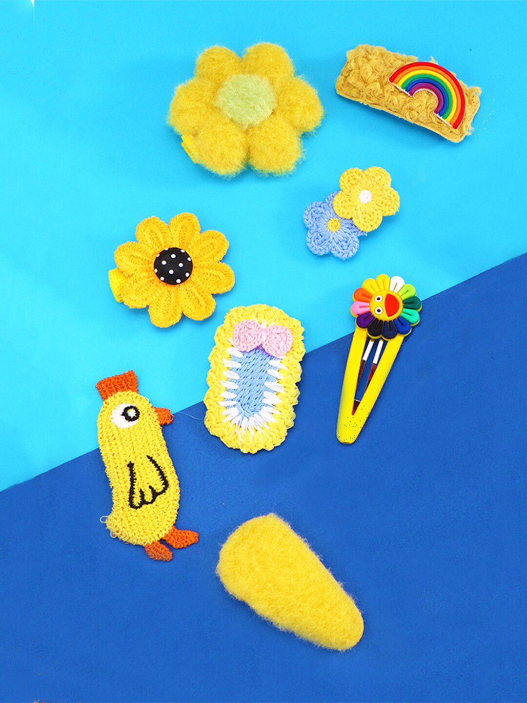 Yellow Chimes Set Of 8 Girls Yellow & Orange Embellished Tic Tac Hair Clip