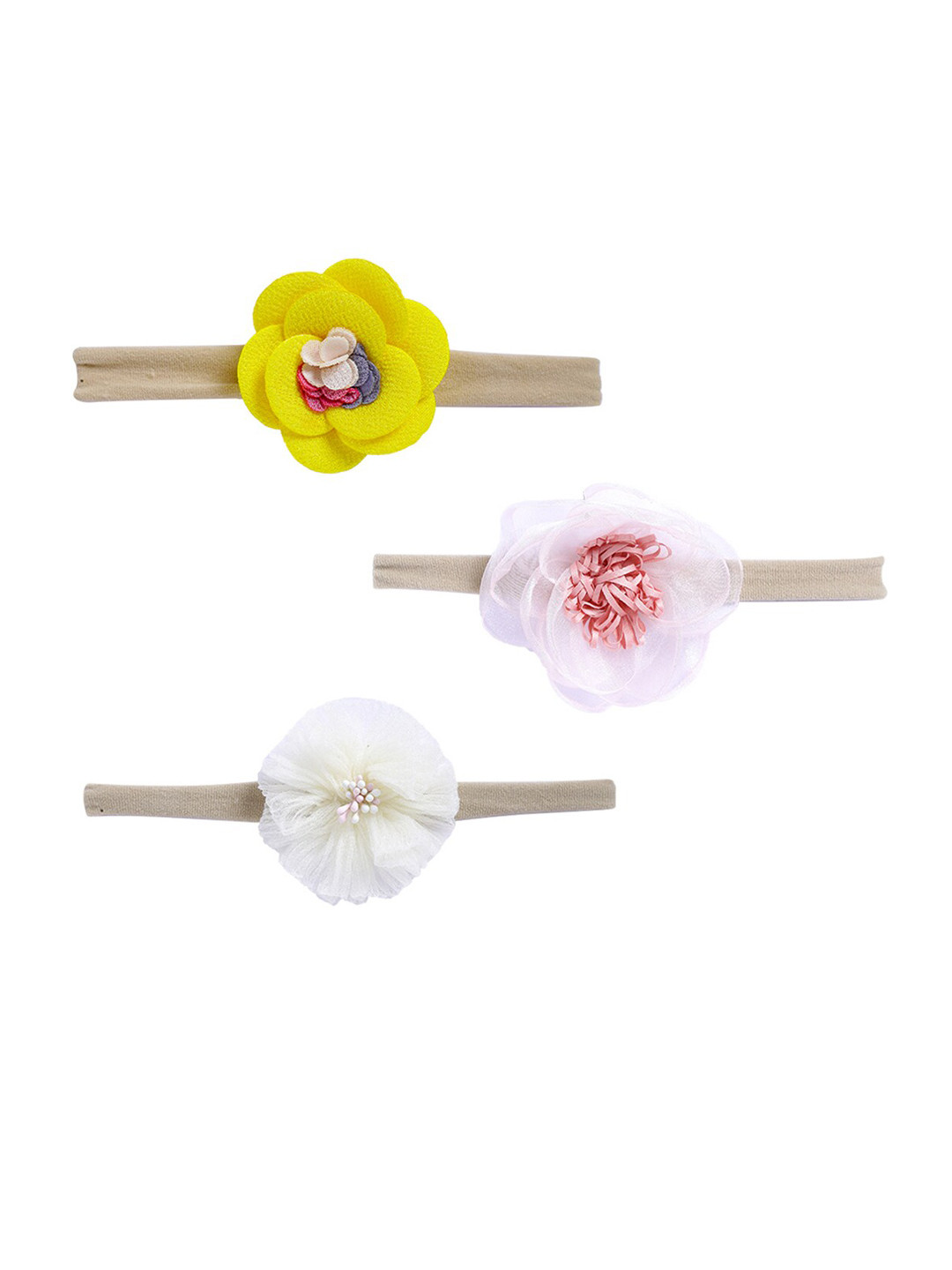 Yellow Chimes Girls Yellow & White Set of 3 Lace Hairband