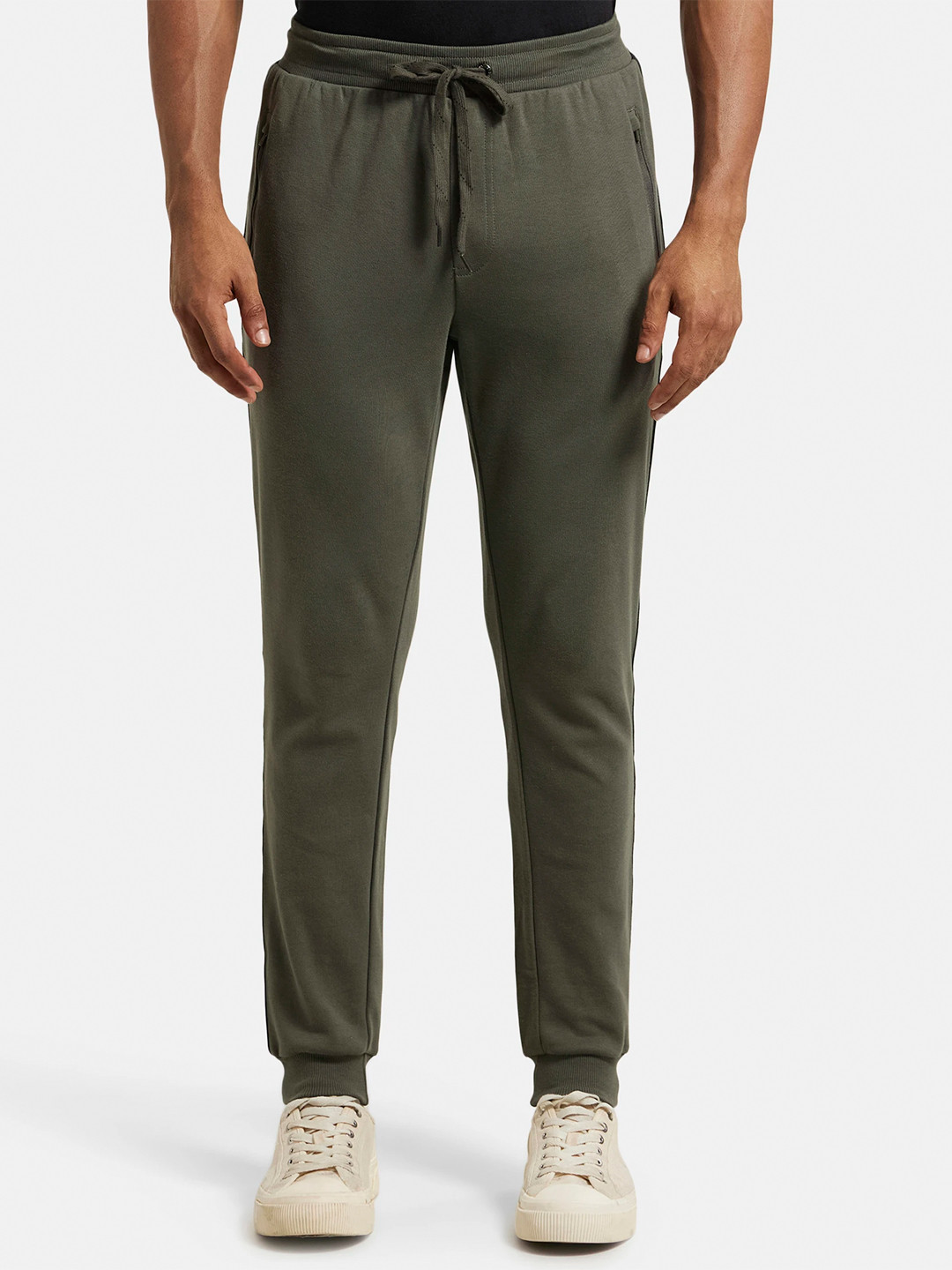 Jockey Combed Cotton Rich Slim Fit Track Pants with Zipper Pockets-AM71