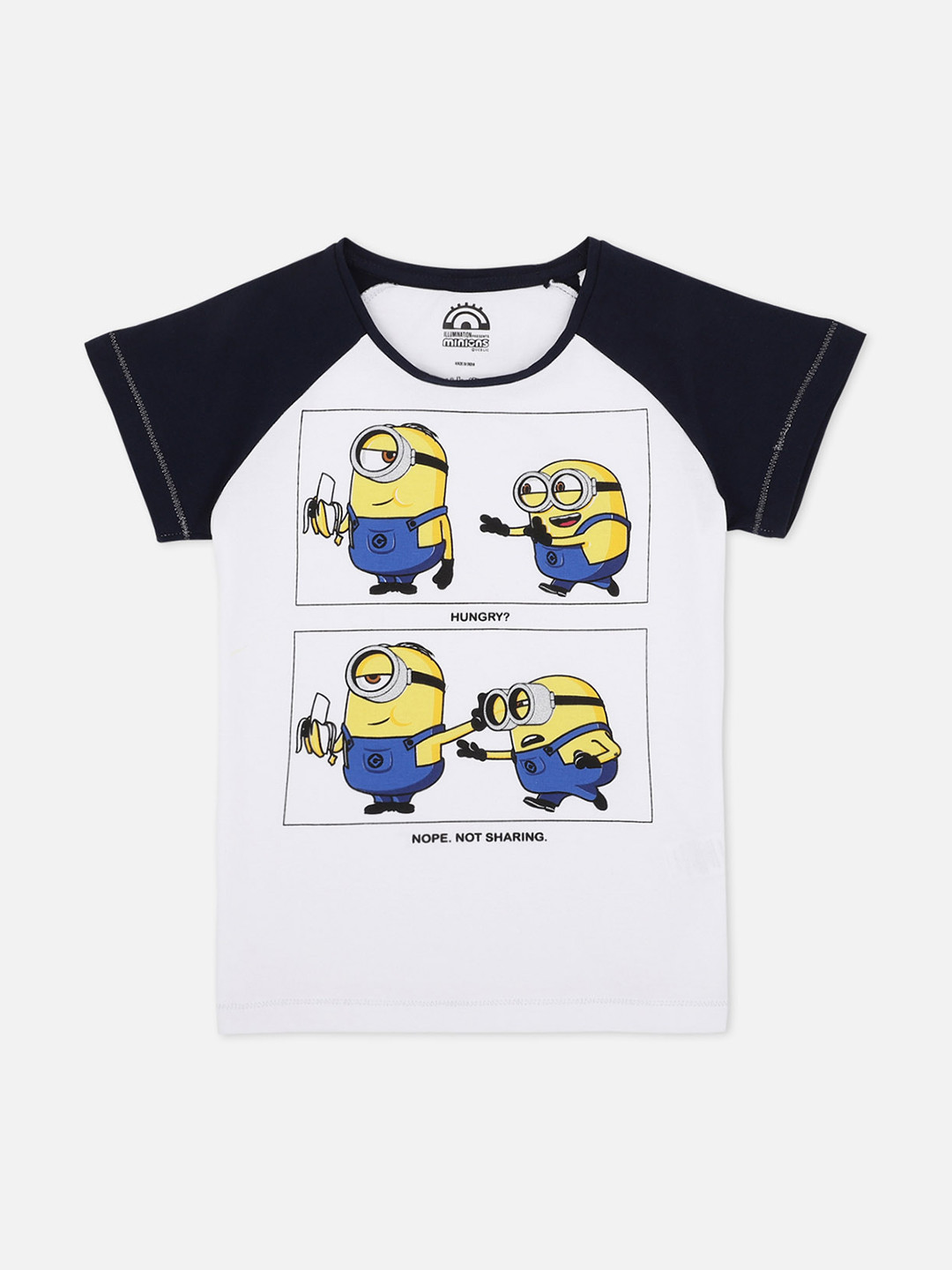 Kids Ville Girls White & Black Minions Printed Cotton T-shirt