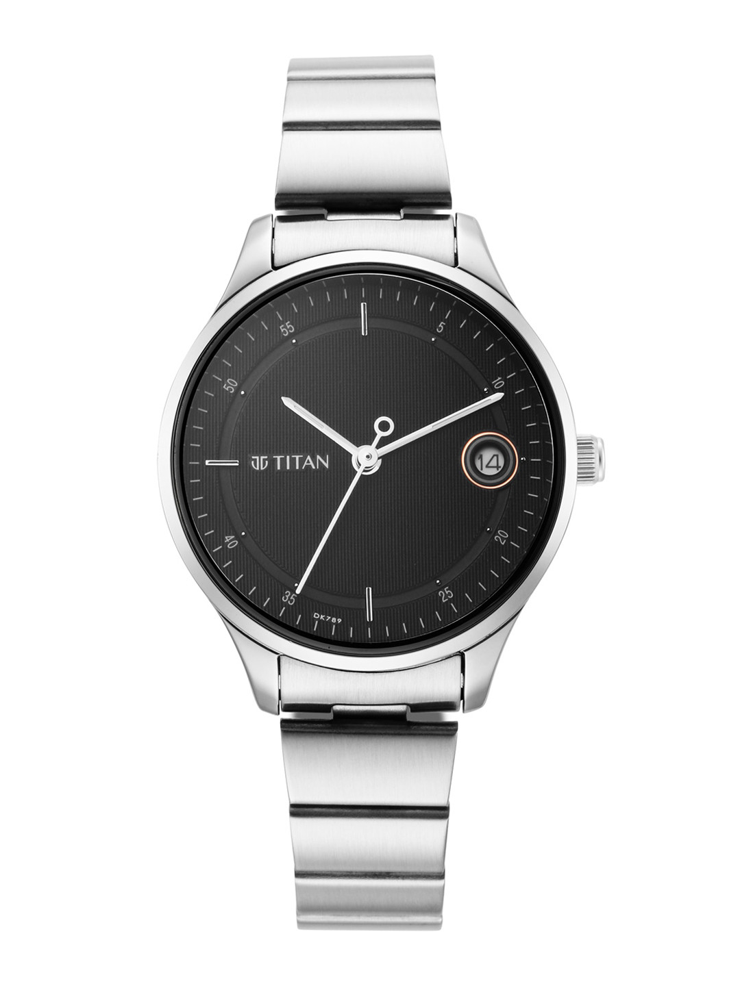 Titan Women Black Brass Printed Dial & Steel Toned Bracelet Style Straps Analogue Watch 2649SM01