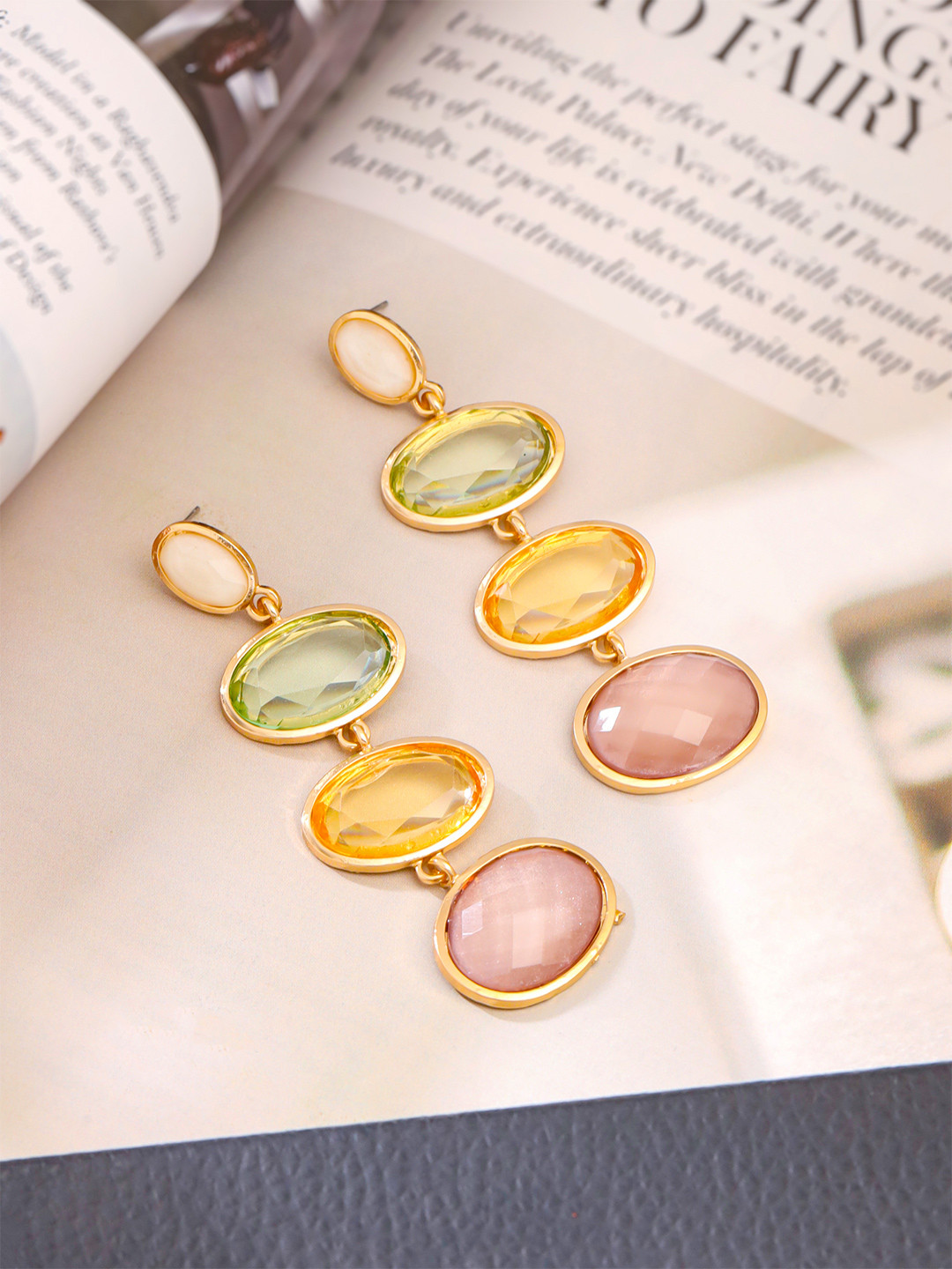 Yellow Chimes Multicoloured Crystal Studded Long Dangler Earrings