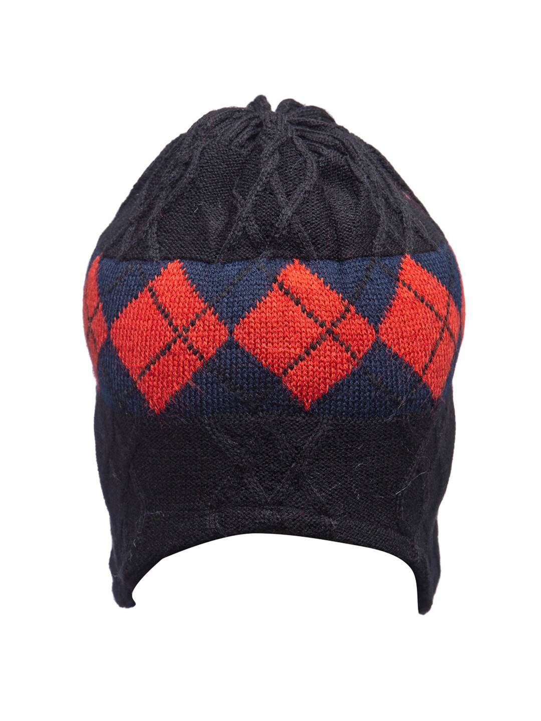 513 Men Black & Orange Colourblocked Beanie