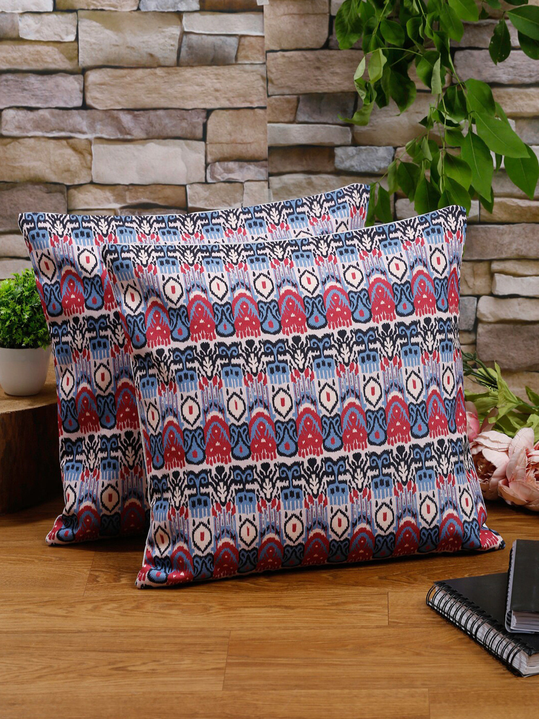 Alina decor Ethnic Motifs Polyester Lightweight 2 Pcs Square Cushion Covers - 16 x 16 In