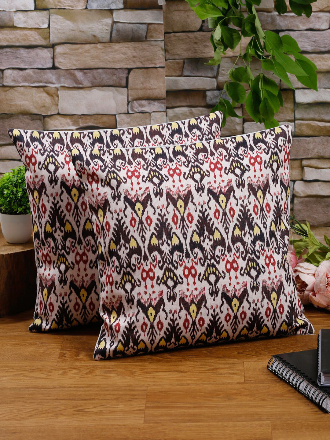 Alina decor Ethnic Motifs Polyester Lightweight 2 Pcs Square Cushion Covers - 16 x 16 In