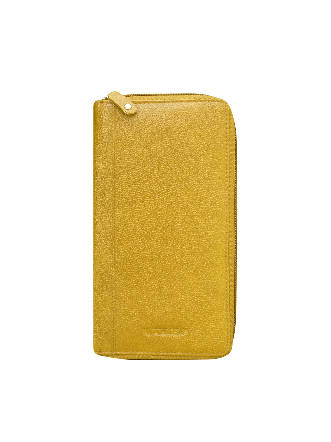 ABYS Unisex Yellow Leather Zip Around Wallet with Passport Holder