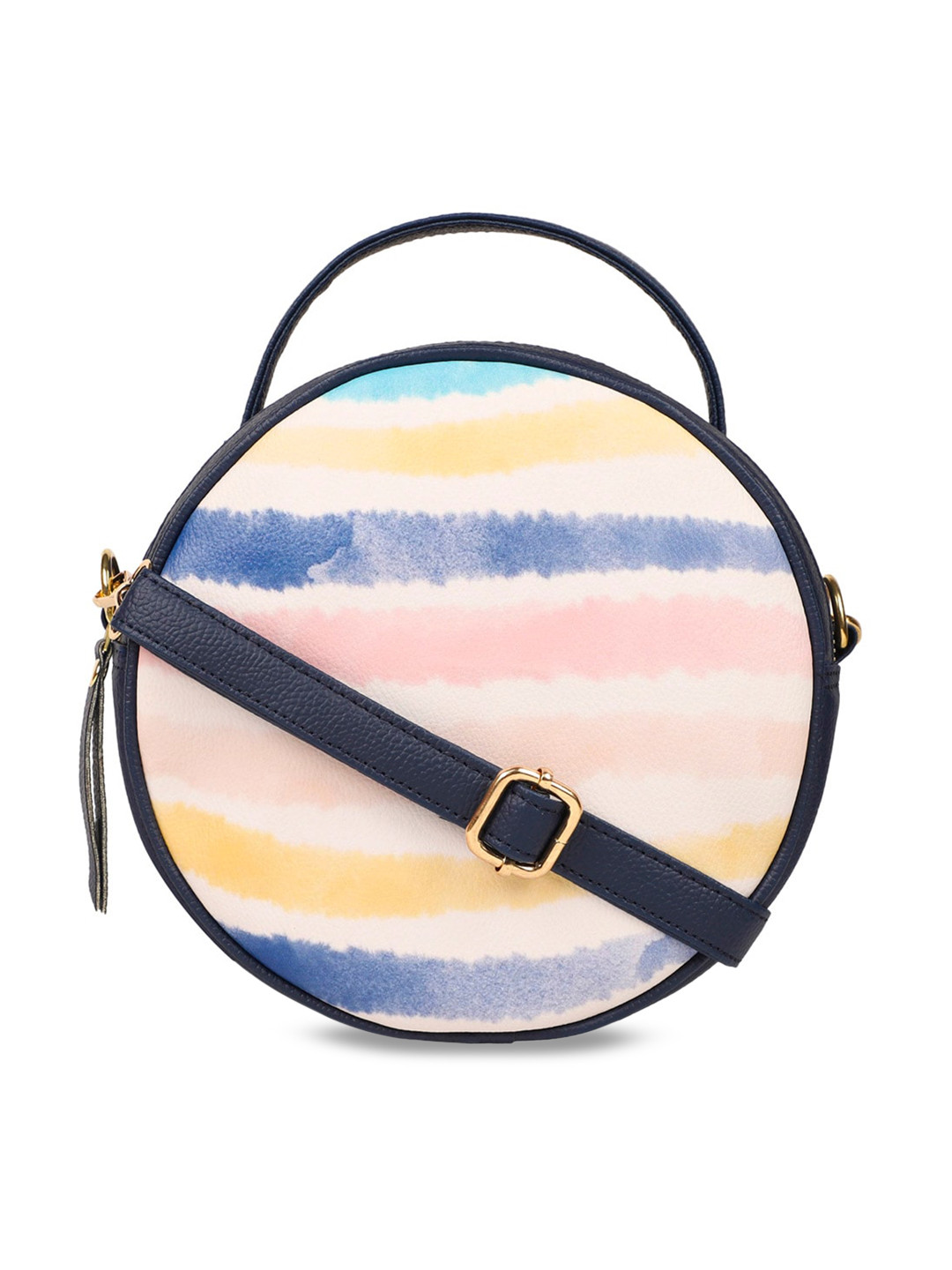 Bagsy Malone Navy Blue Colourblocked PU Full Moon Handheld Bag