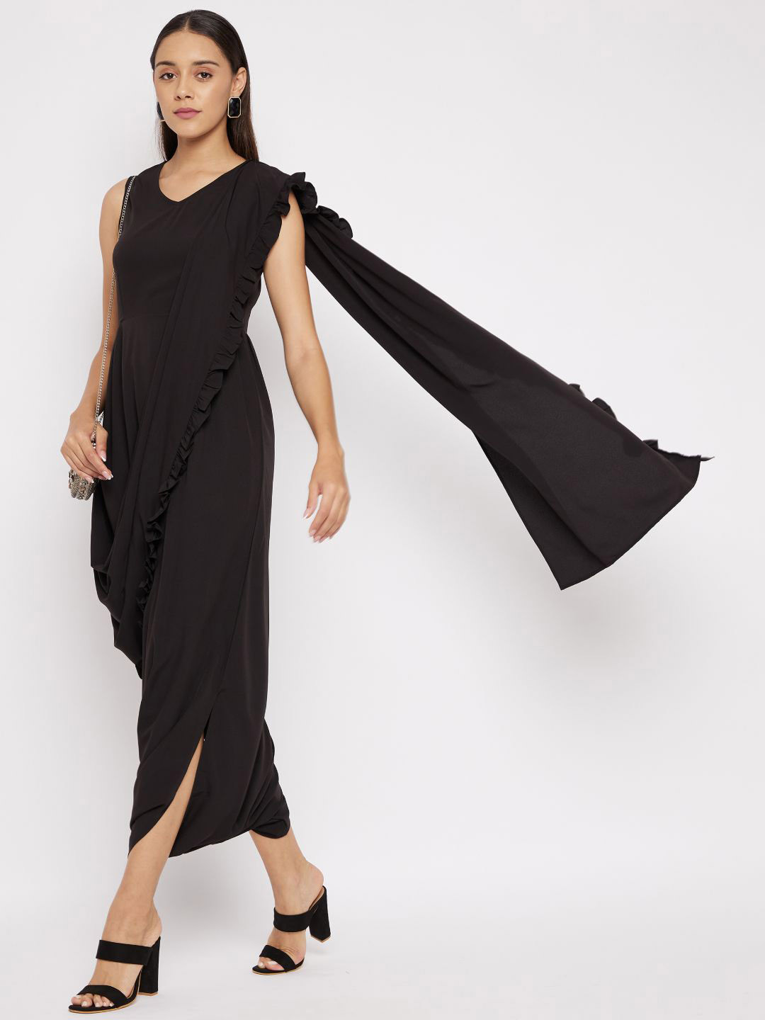 Uptownie Lite Black Dhoti Jumpsuit with Dupatta