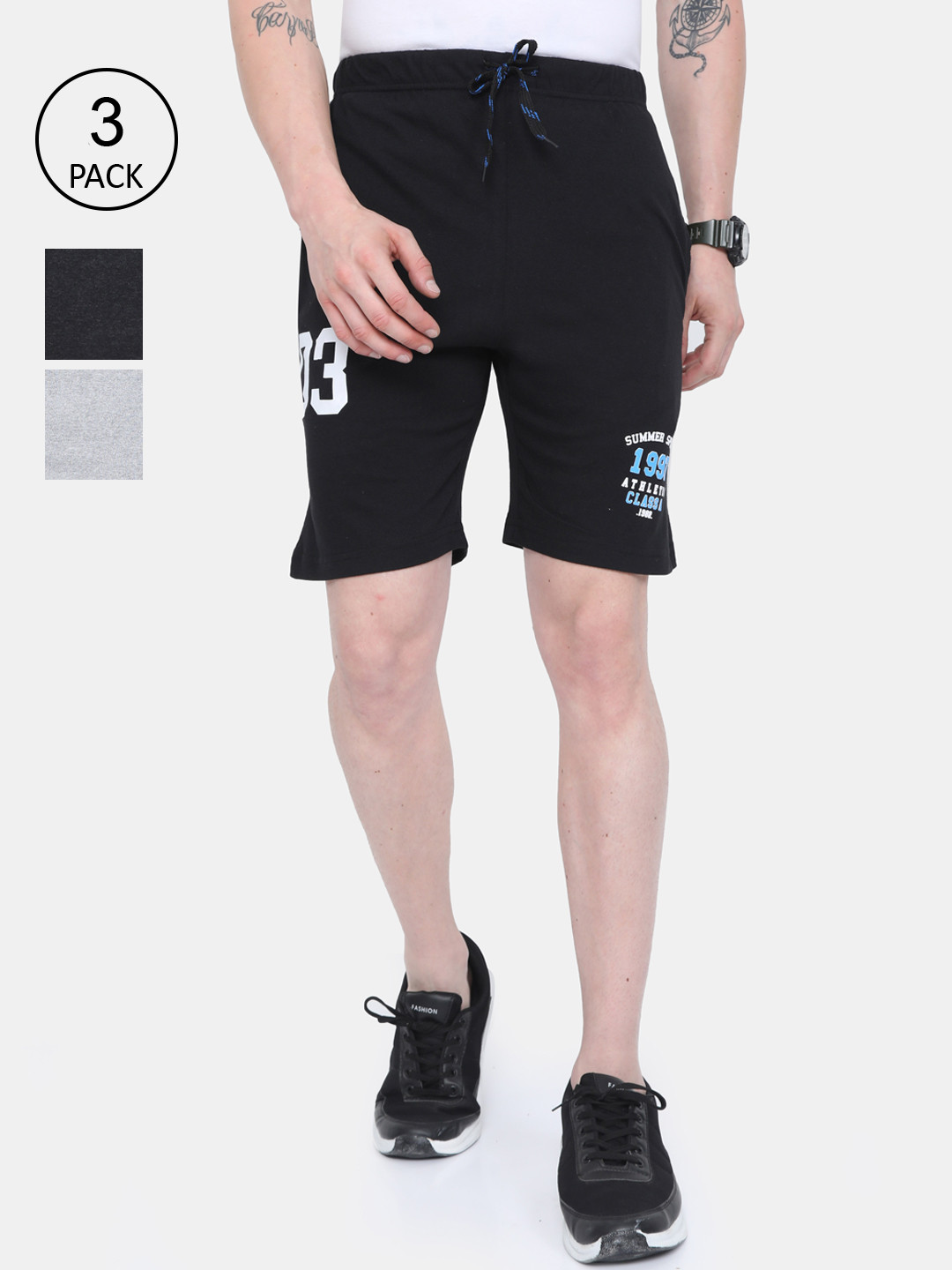ARDEUR Pack-3 Men Black& Grey Regular Sports Shorts