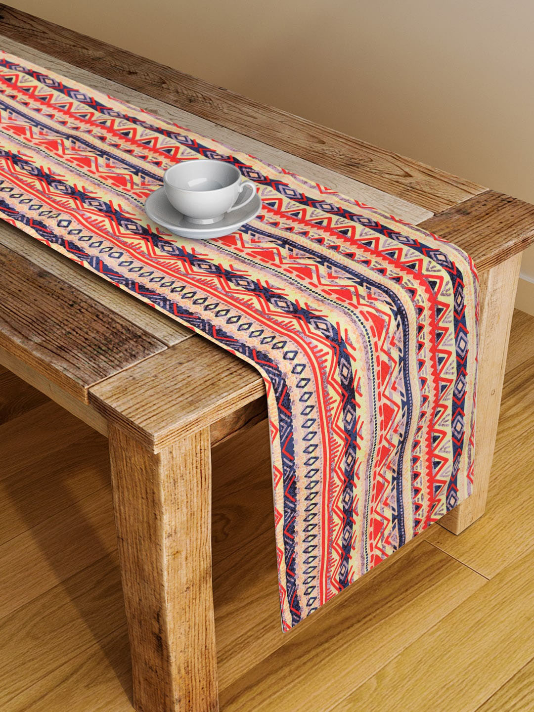 Alina decor Beige & Orange Digital Printed Table Runner