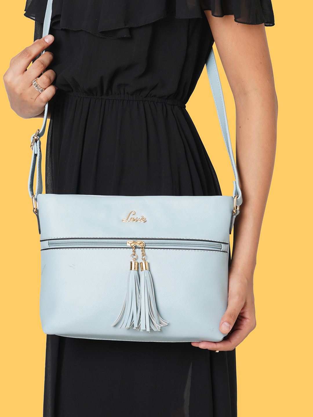 Lavie Blue PU Structured Sling Bag with Tasselled