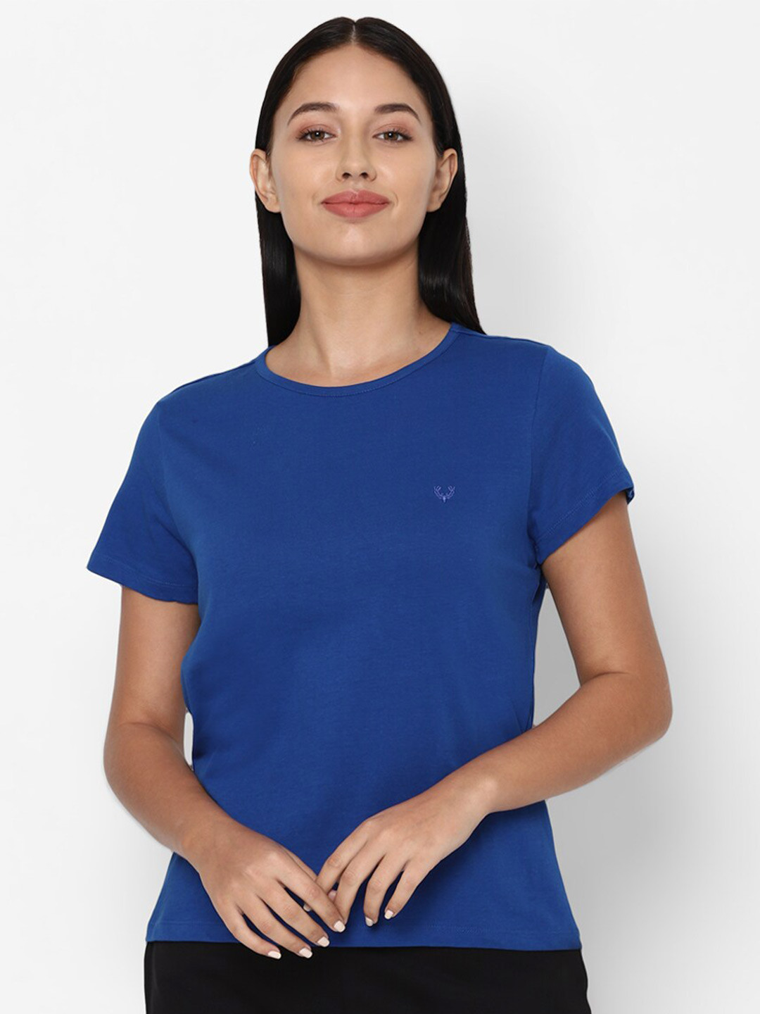 Allen Solly Woman Blue Solid Pure Cotton T-shirt