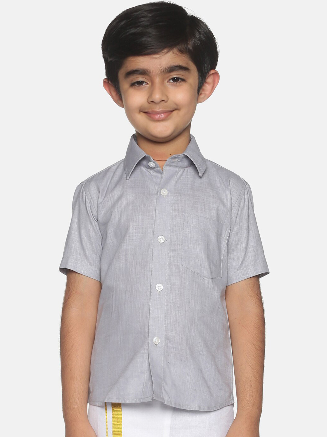 Sethukrishna Boys Grey Classic Opaque Casual Shirt
