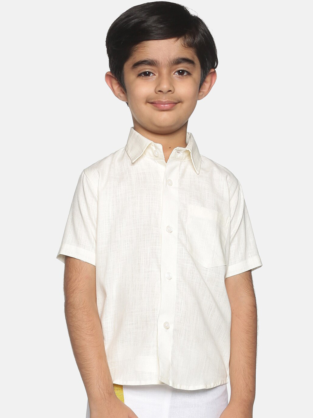 Sethukrishna Boys Cream-Coloured Classic Opaque Cotton Casual Shirt