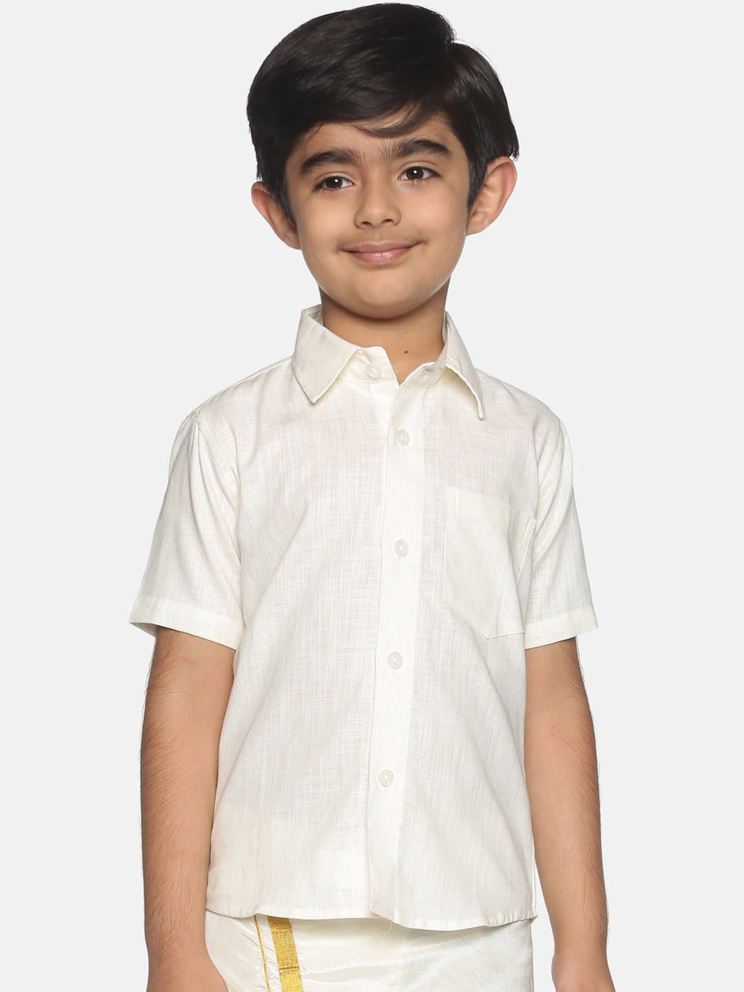 Sethukrishna Boys Cream-Coloured Classic Opaque Cotton Casual Shirt