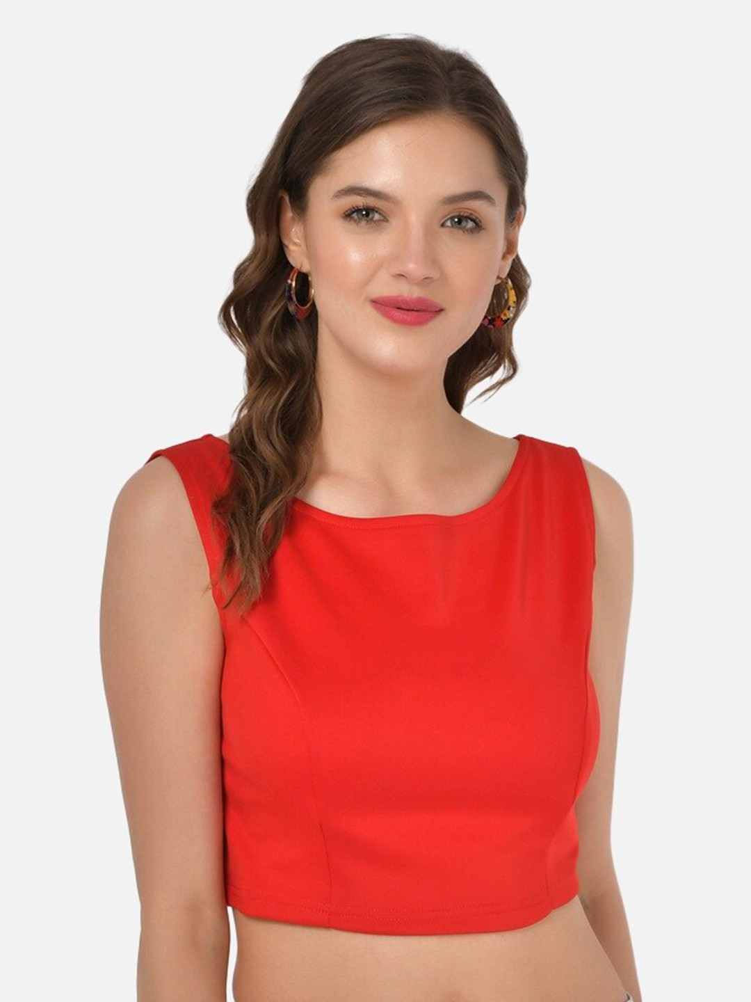 Klamotten Women Red Scuba Fitted Sleeveless Crop Top