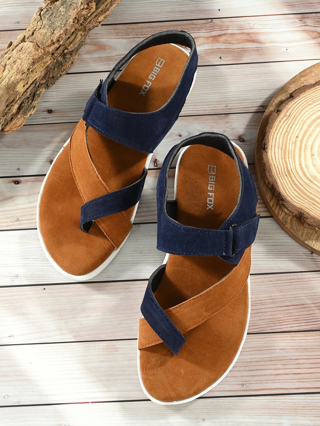 Buy Big Fox Men Navy Blue Brown Suede Comfort Sandals Sandals