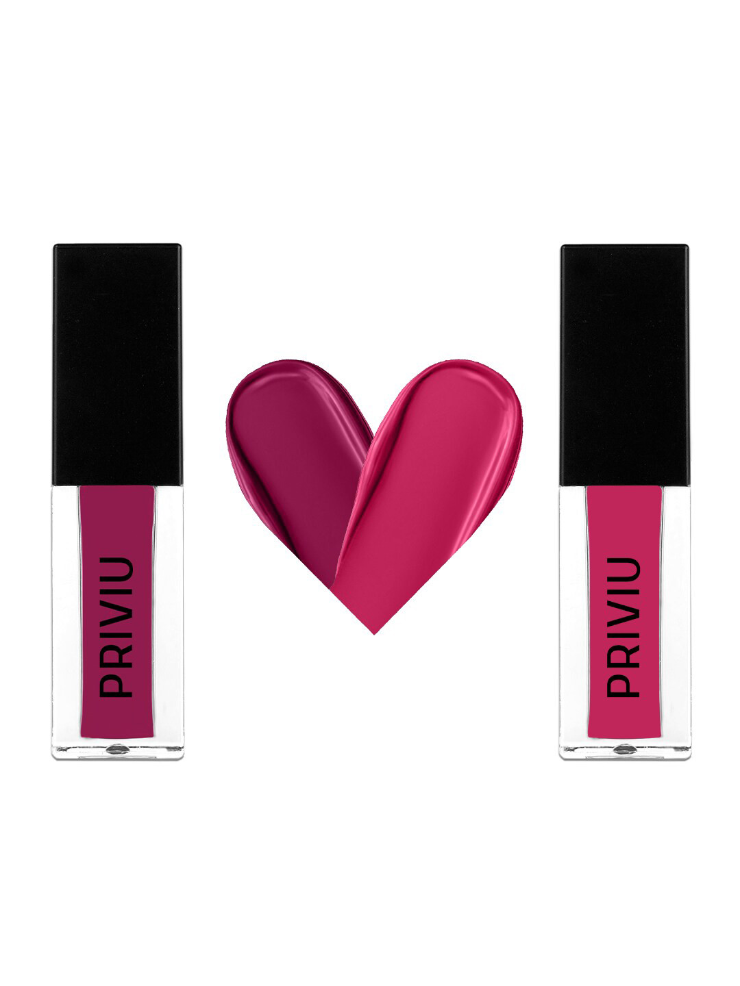 PRIVIU All Day Matte Pink & Maroon Set of 2 Matte Liquid Lipstick - Bold Ruby, Just Mauve
