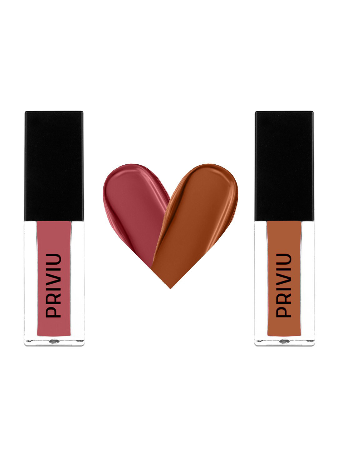 PRIVIU Set of 2 Matte Liquid Lipstick - Peachy Blush , Nude Essence