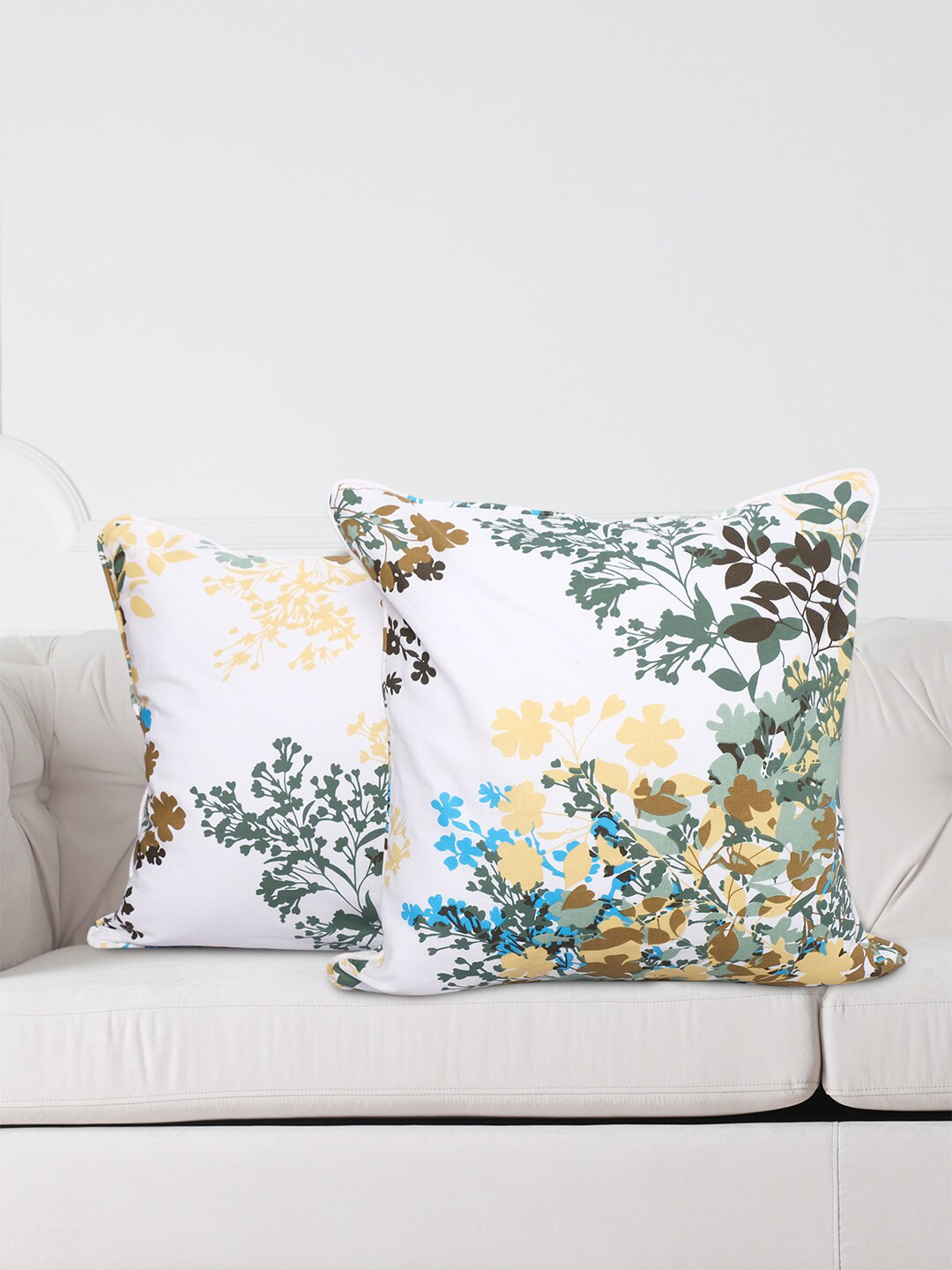 SWAYAM Veda Floral Cotton 2 Pcs Square Cushion Covers - 24 x 24 In