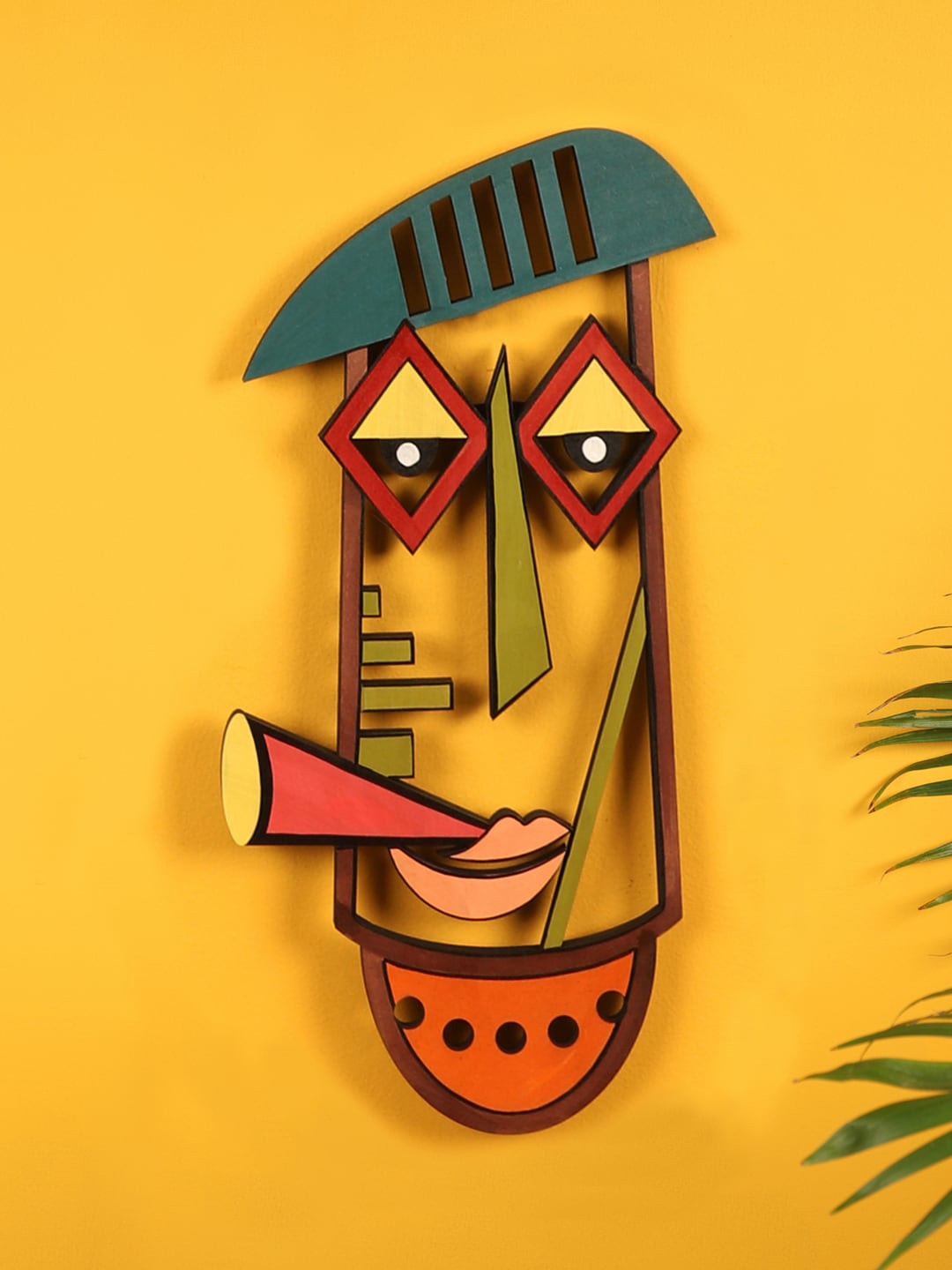 AAKRITI ART CREATIONS Mob Boss Wood Matte Hanging Hall Wall Masks-14In