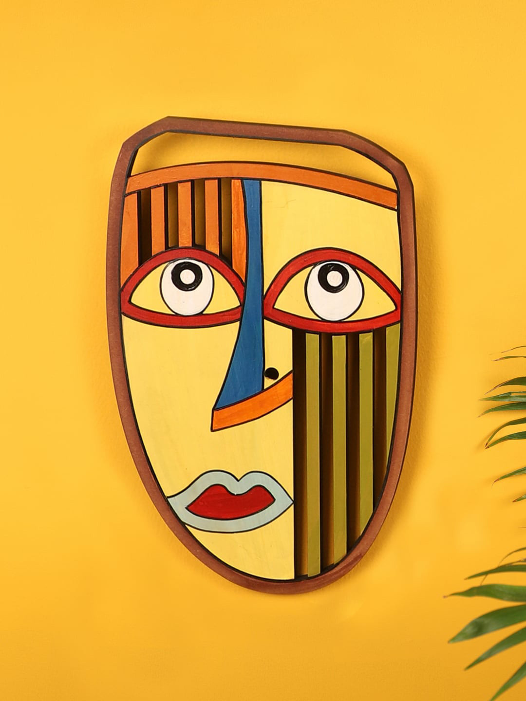 AAKRITI ART CREATIONS Candid Sunny Wood Ethnic Motifs Matte Hanging Hall Wall Masks-10.6In