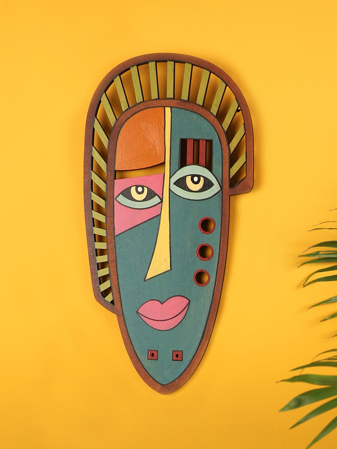 AAKRITI ART CREATIONS Ruby Wood Matte Hanging Hall Wall Masks-13.4In