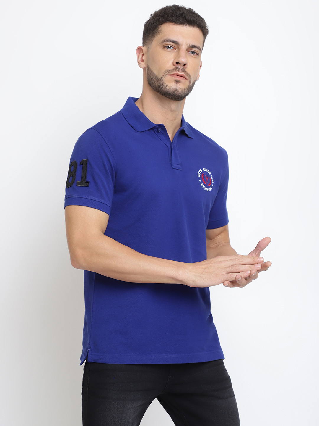 Van Heusen Innerwear Men Blue Solid Varsity Inspired Short Sleeve Polo T-Shirt