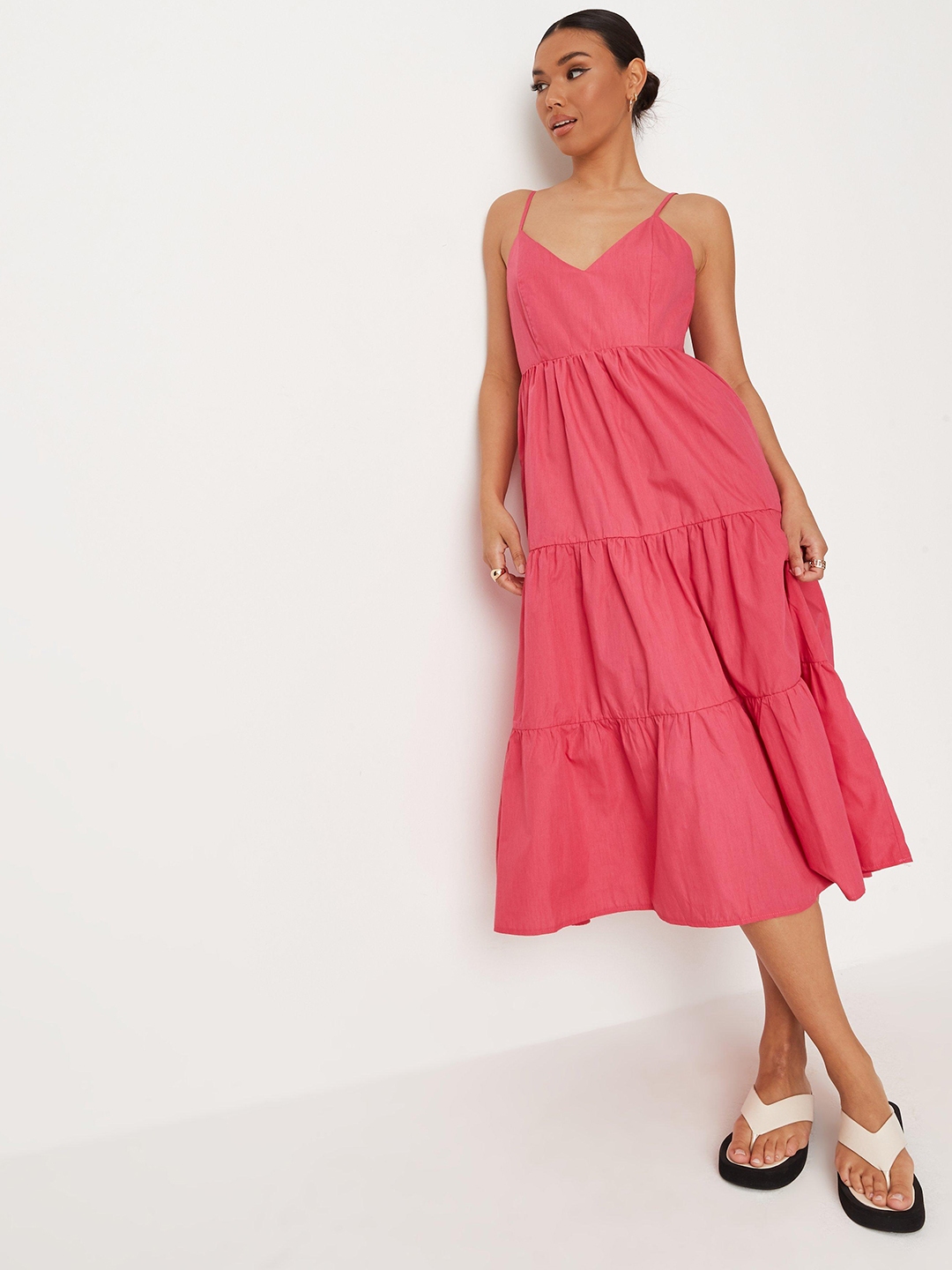 Buy Missguided Pink Solid Tiered Midi Fit Flare Dress Dresses for Women 15673356 Myntra