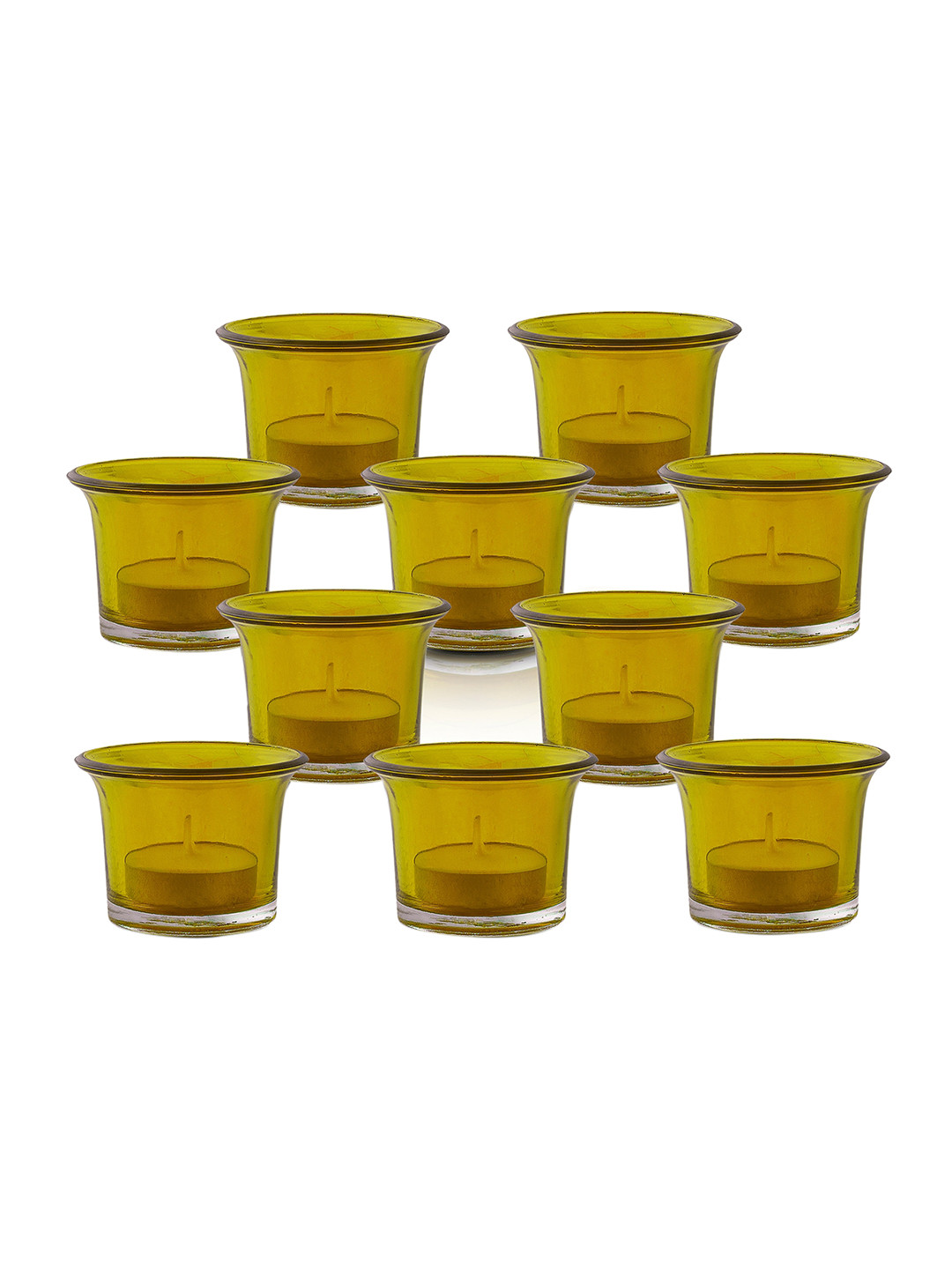 Yellow Collar Set of 10 Glass Tea Light Candle Holder
