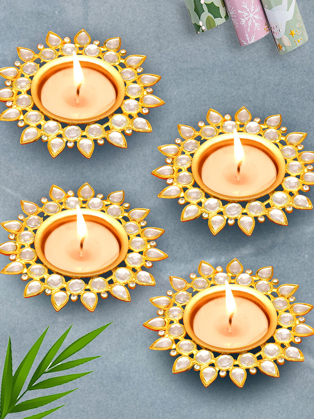 Homesake Set of 4 Smoky Crystal Diyas with T-Lights