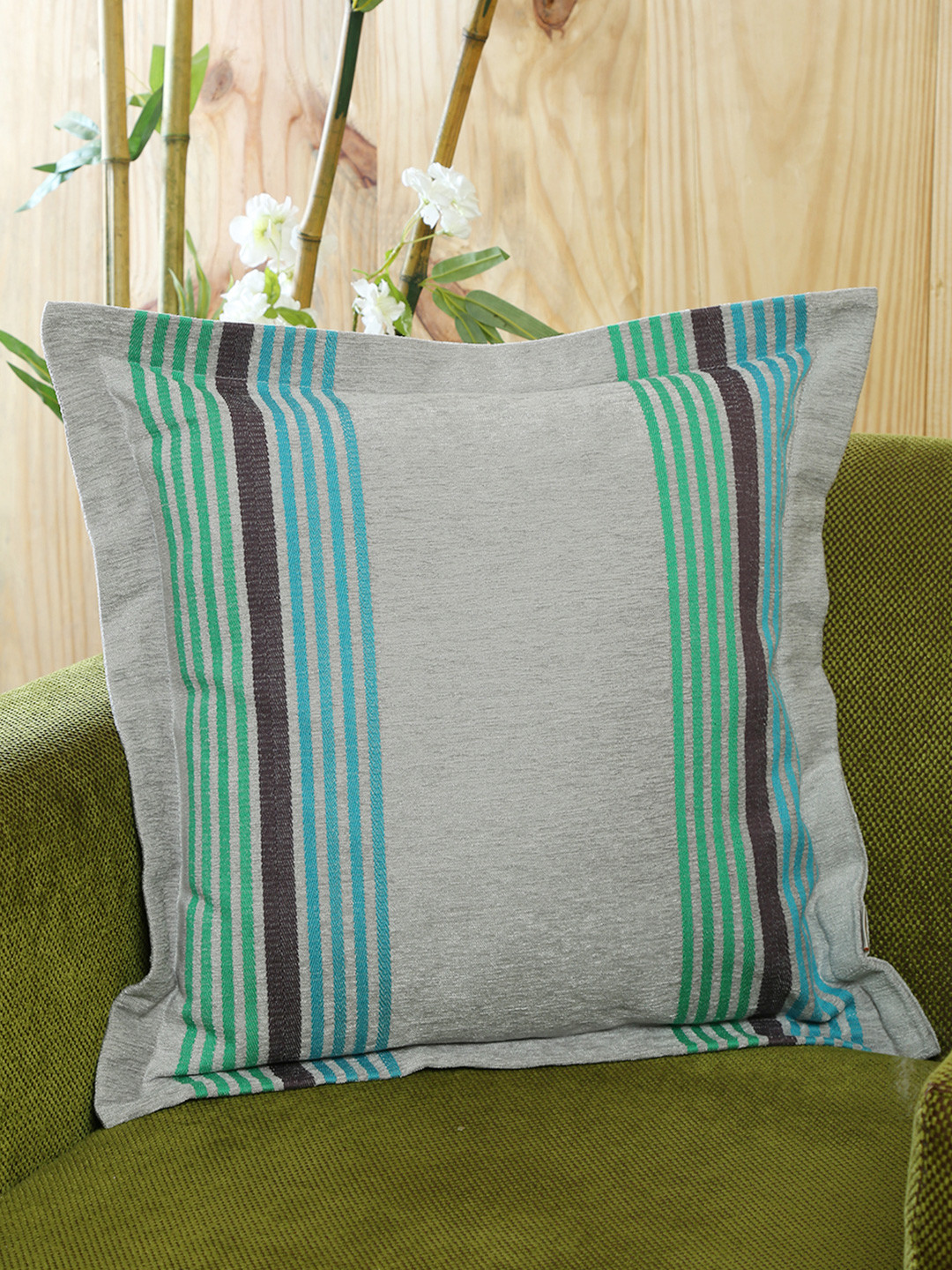 MASPAR Grey Single Striped 18'' x 18'' Square Cushion Cover