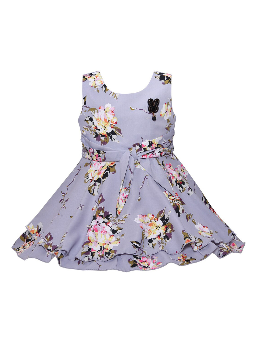 Wish Karo Grey & Pink Floral Silk Dress