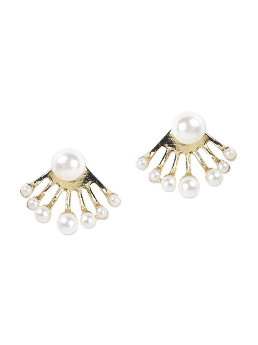 OOMPH White & Gold-Toned Classic Jacket Studs Earrings