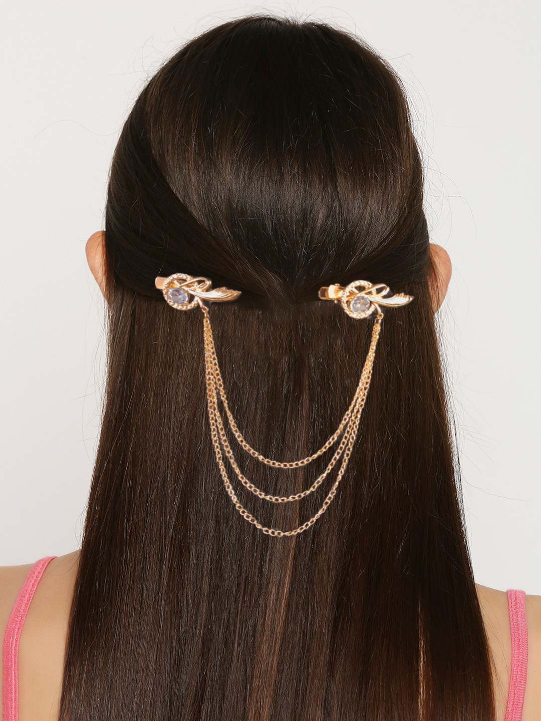 OOMPH Women Gold-Toned & White Multi Layer Chain Fashion Hair Pin