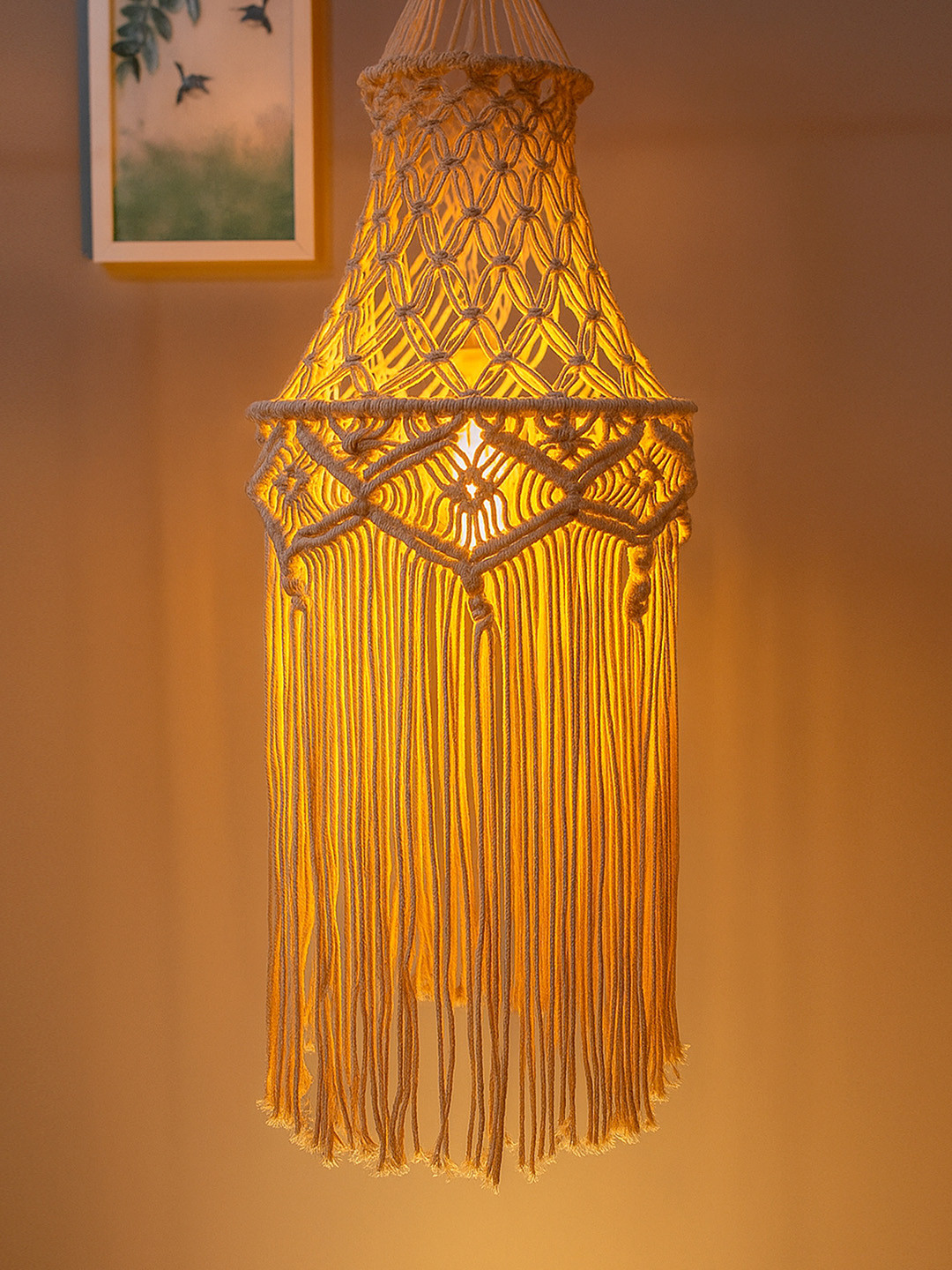 Homesake Beige Woven Cone Macrame Ceiling Lamp Shade