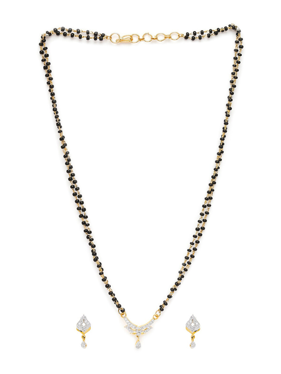 Mahi Gold Plated White Crystal Studded & Black Mangalsutra Set