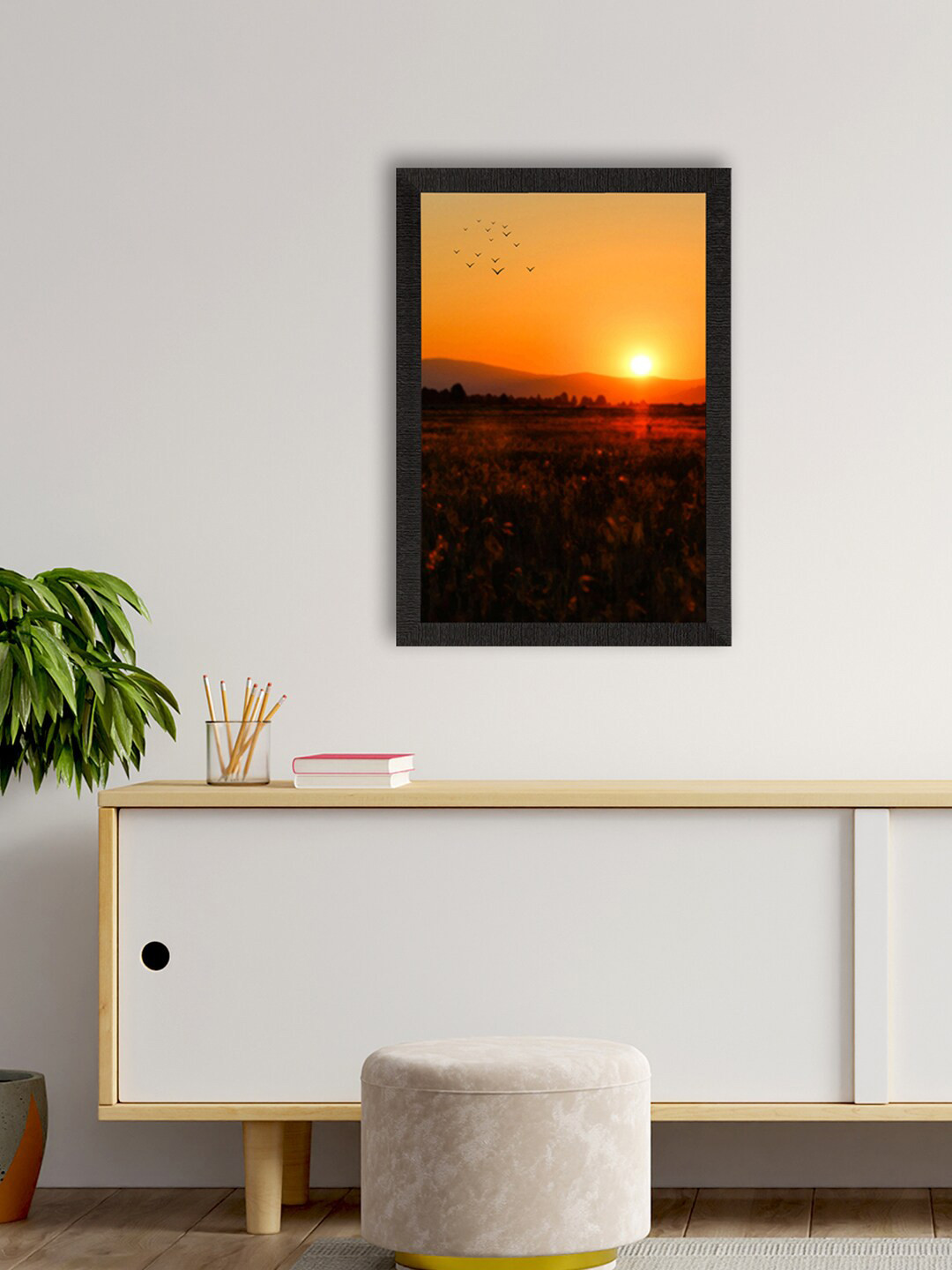 eCraftIndia Orange & Brown Hill Sunrise UV Art Painting