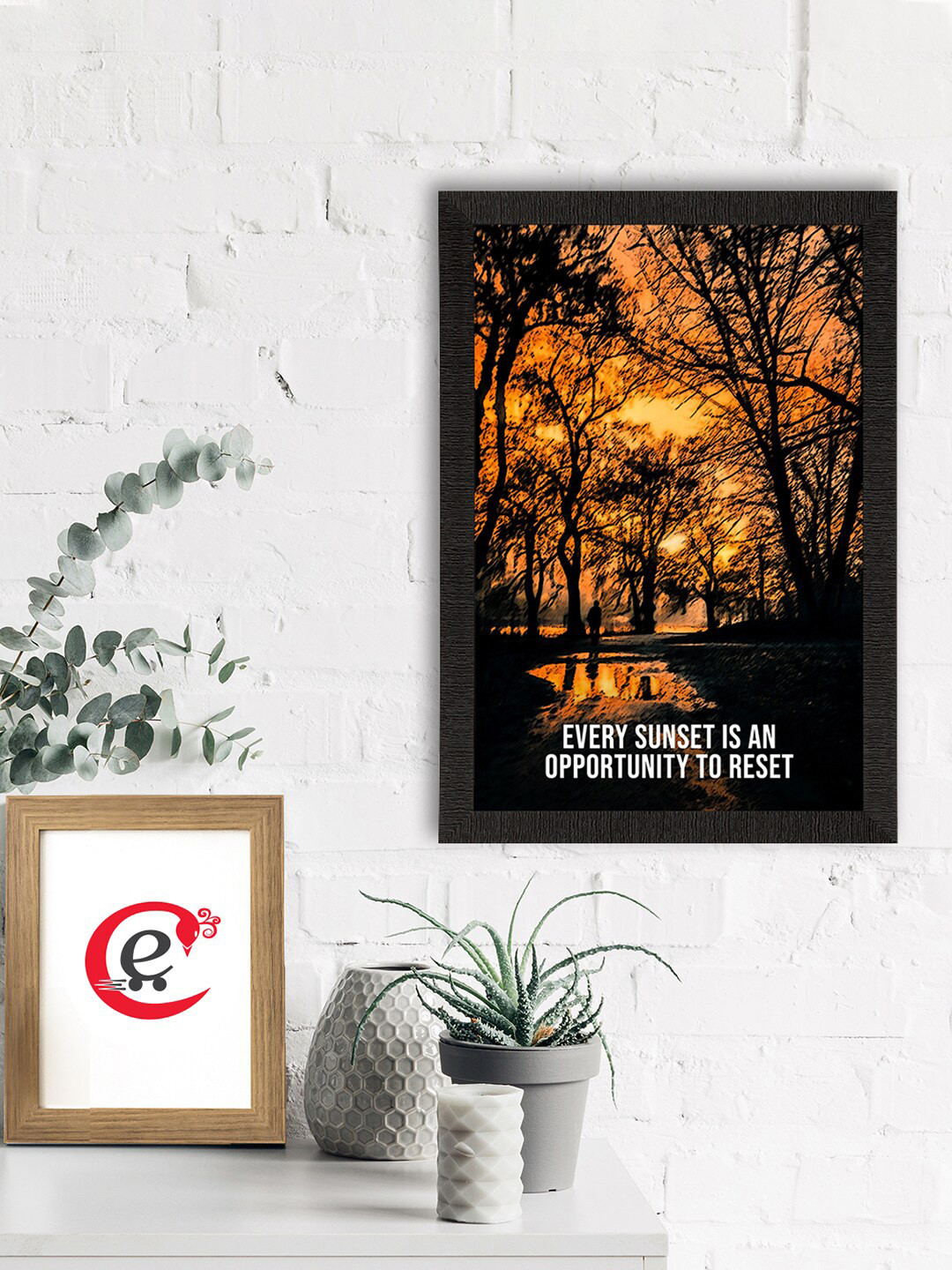 eCraftIndia Orange & Brown Every Sunset Is An Opportunity To Reset UV Art Painting